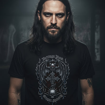 Nocturnal Blood, Eternal Shadows Graphic T-Shirt - Dark Winged Design