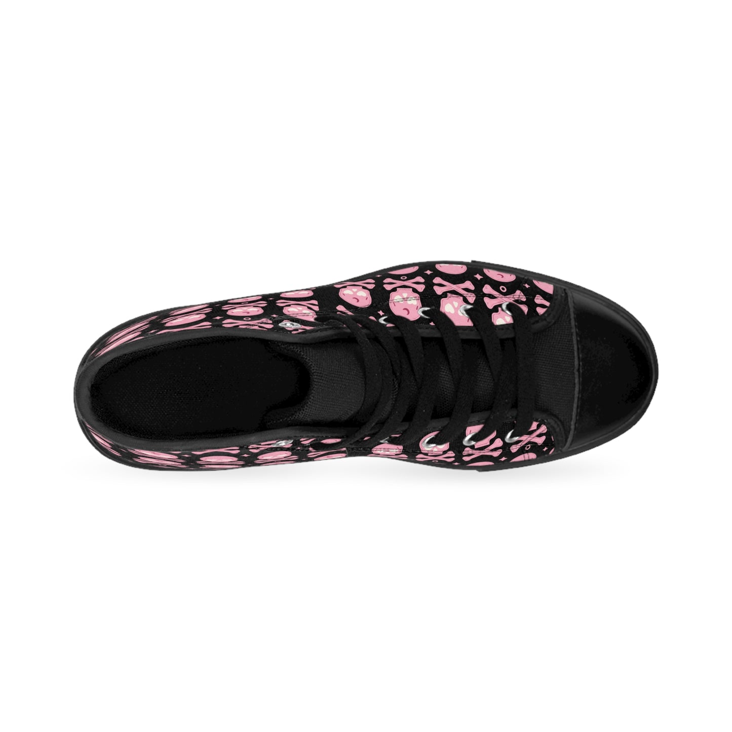 Women's High-Top Sneakers with Pink Skull Design