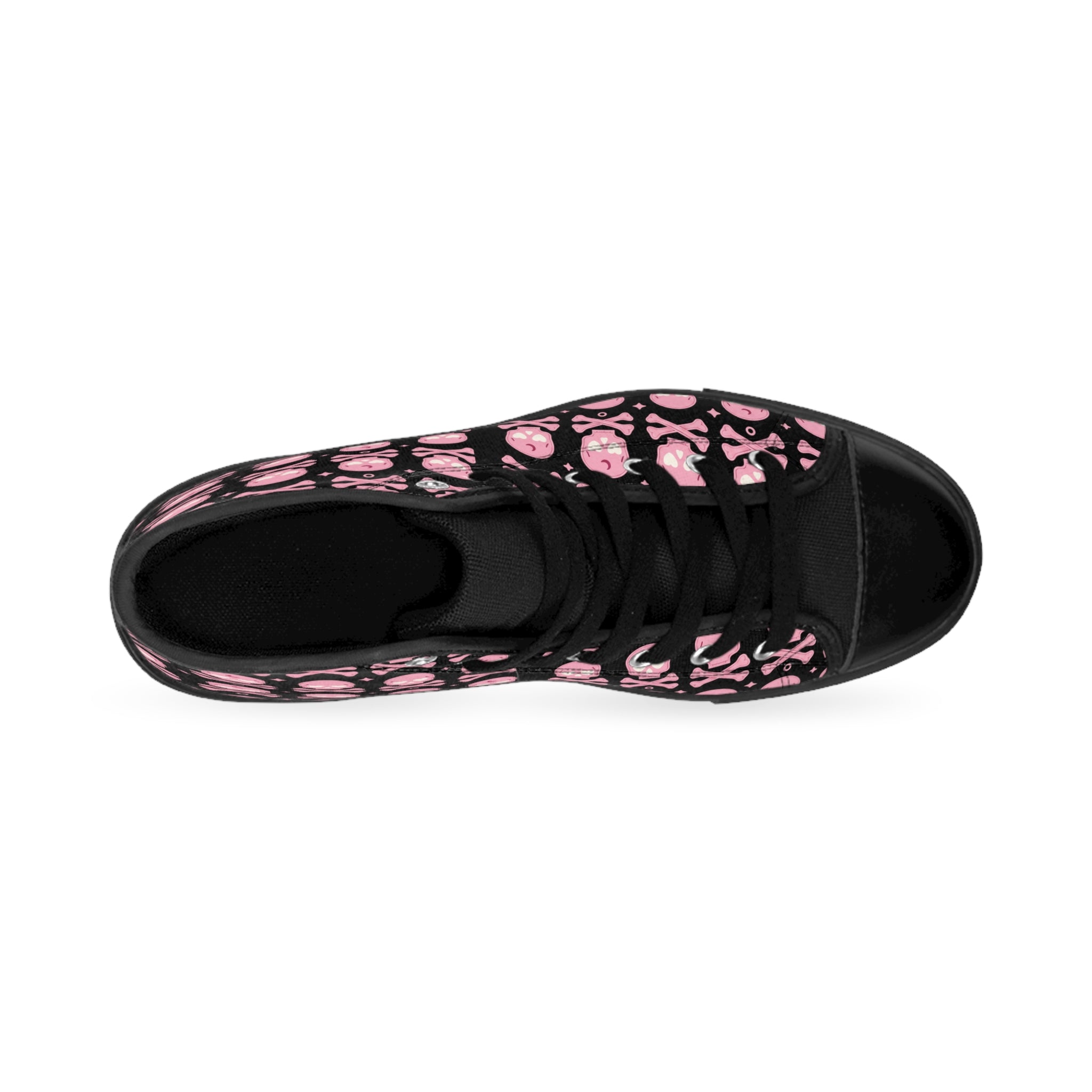 Women's High-Top Sneakers with Pink Skull Design