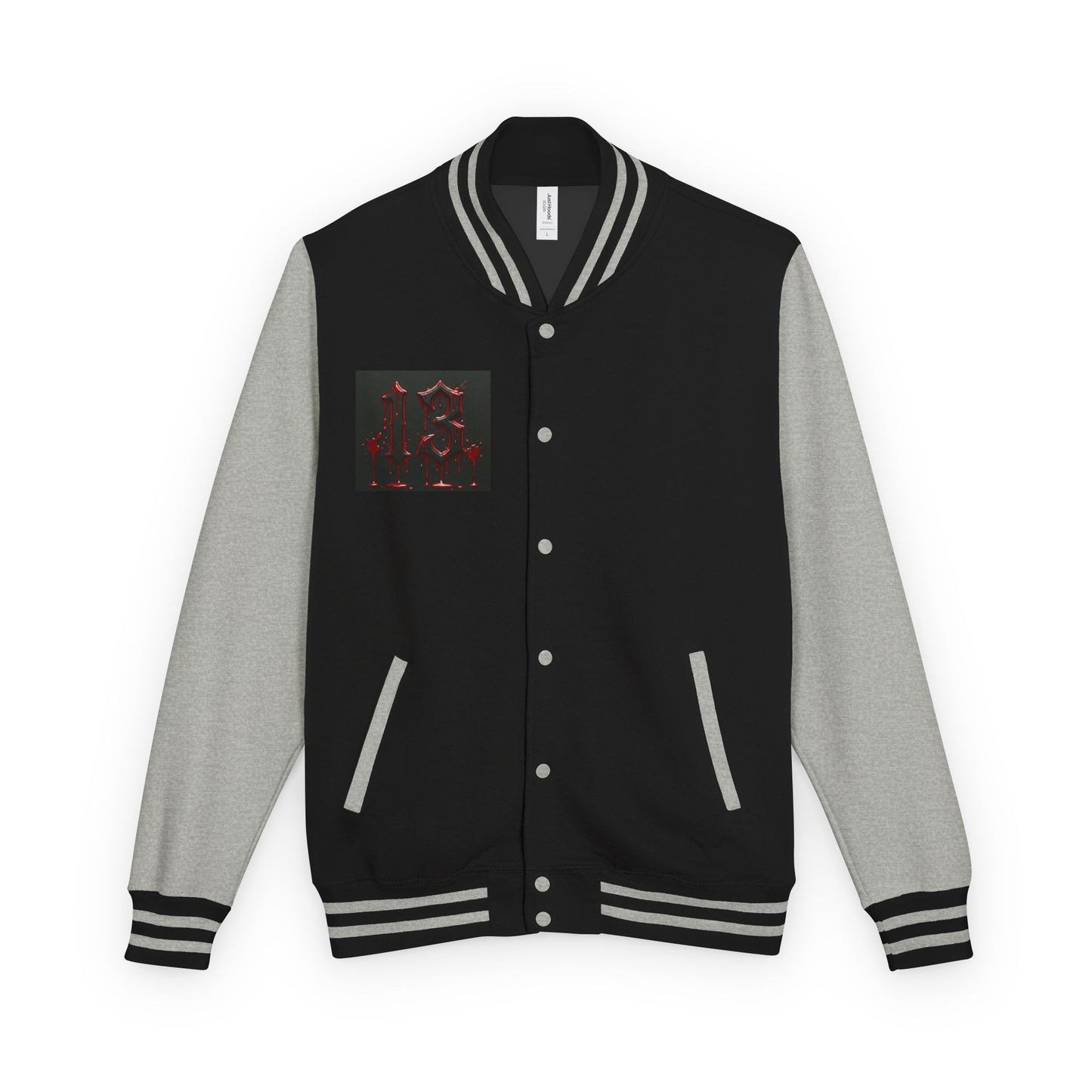Letterman Gothic 13 Red Metal Patch Varsity Jacket