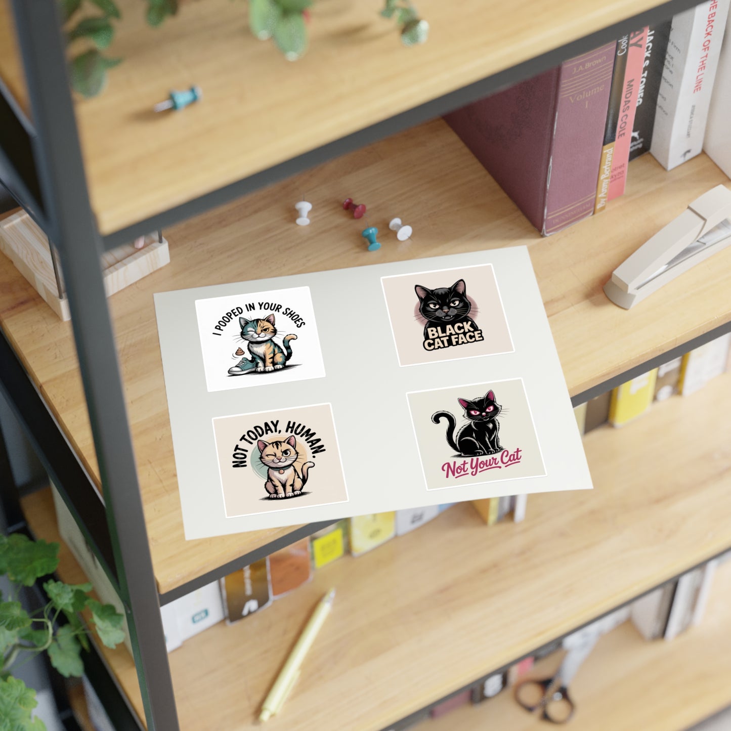 Funny Cat Sticker Sheets - 4 Pcs | Humorous Pet Lover Decals