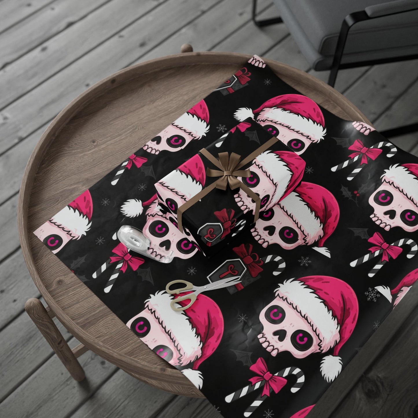 Pink & Black Gothic Sugar Skull Wrapping Paper Roll