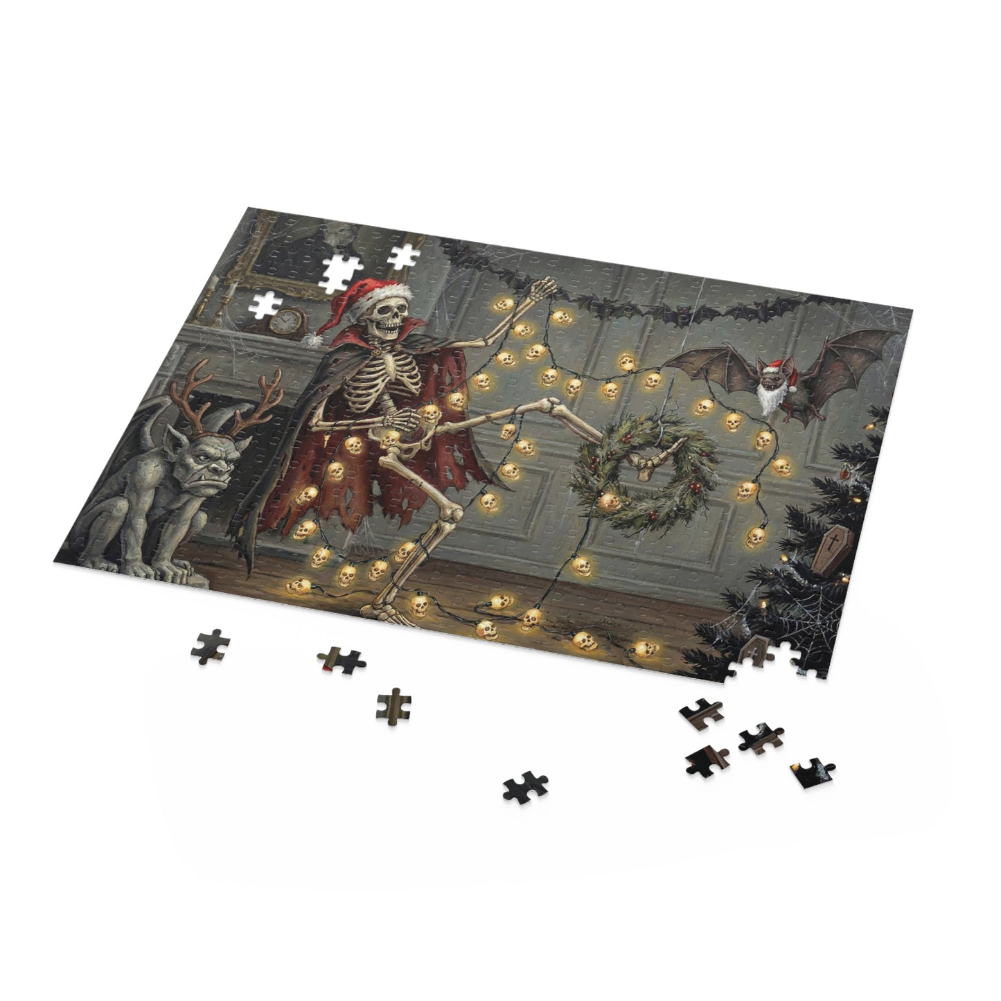 A Very Bone-y Christmas Puzzle — Spooky Holiday Jigsaw (120/252/500-Piece)