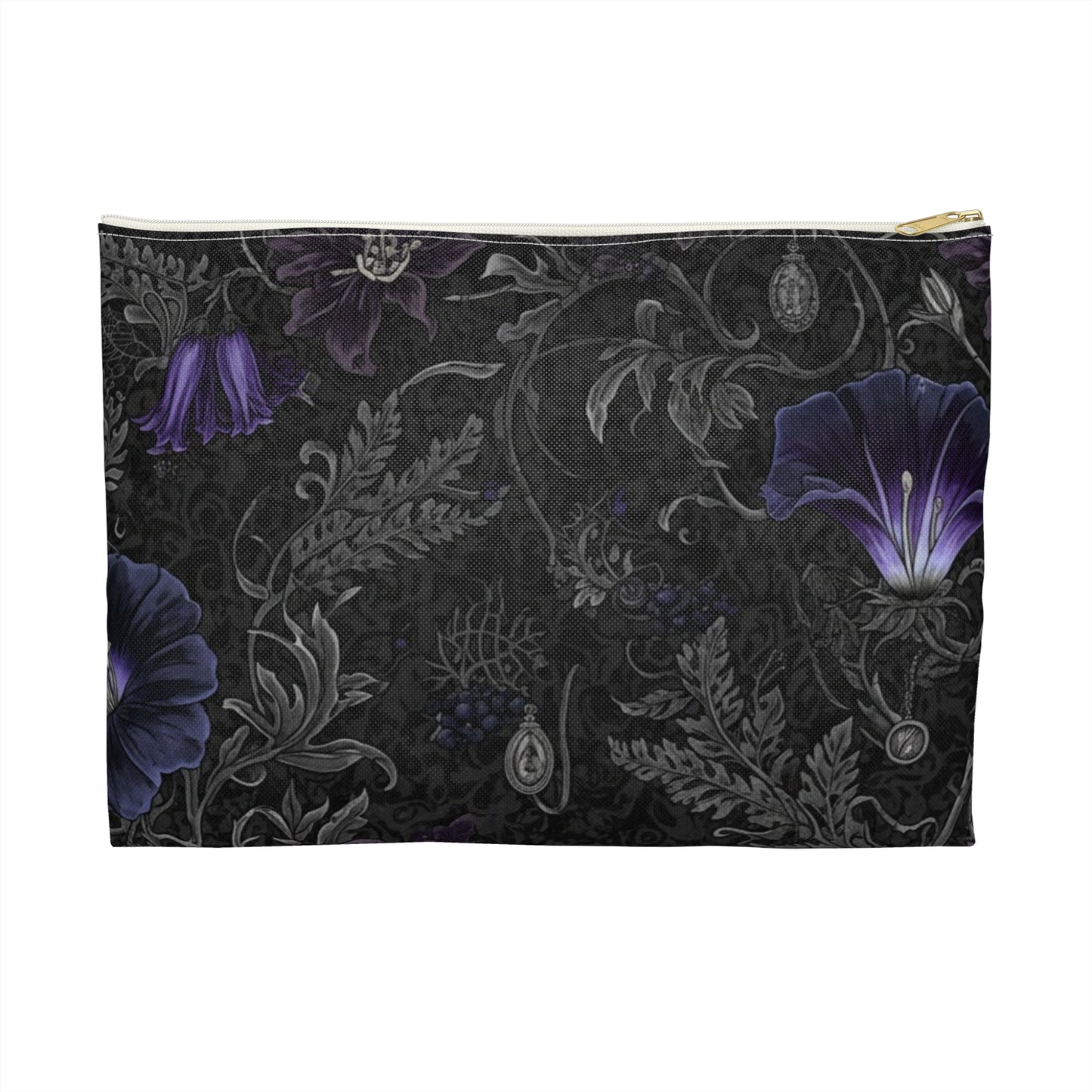 Elegant Purple/Black Floral Accessory Pouch