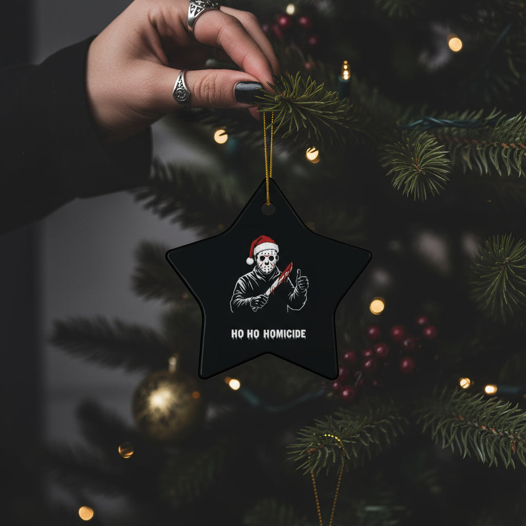 “Ho Ho Homicide” Ceramic Ornament (Star, Circle, Snowflake)