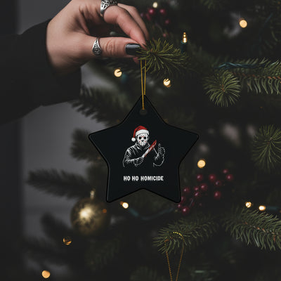“Ho Ho Homicide” Ceramic Ornament (Star, Circle, Snowflake)