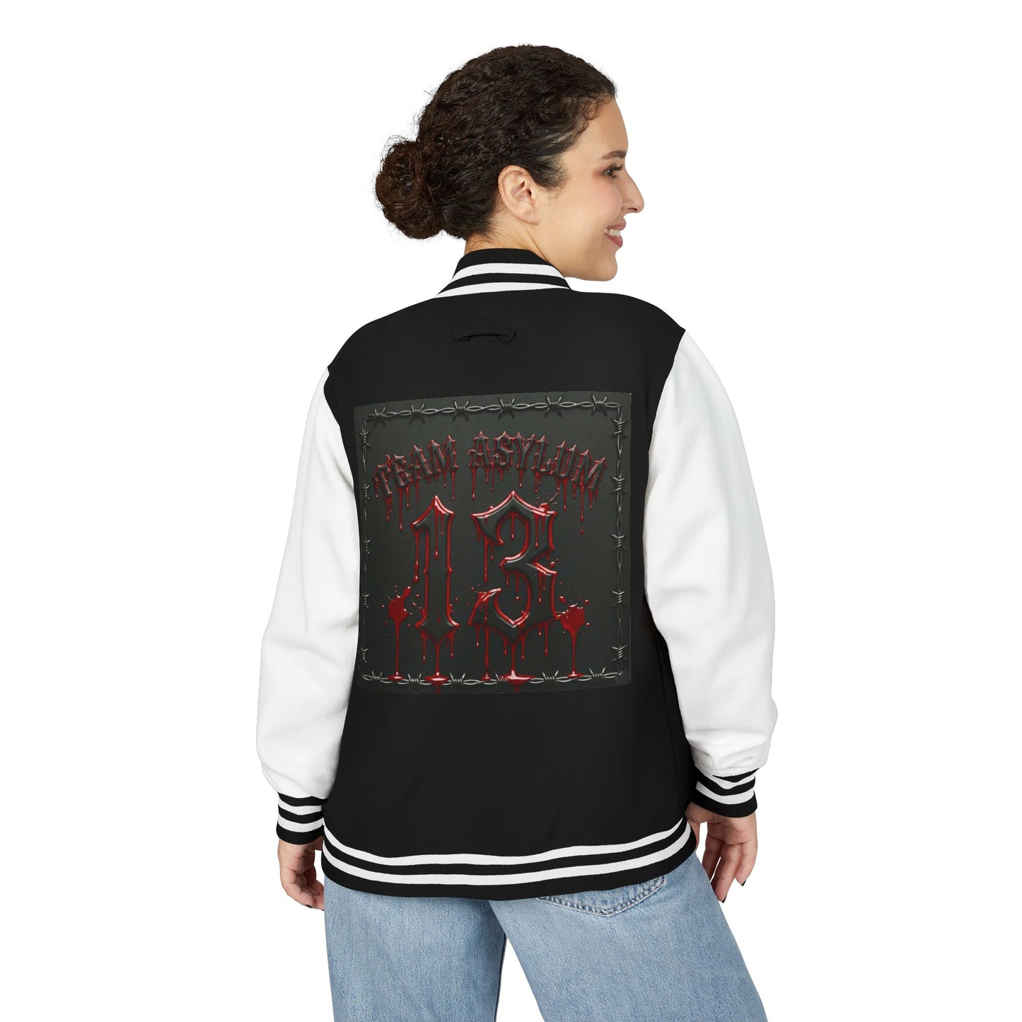 Letterman Gothic 13 Red Metal Patch Varsity Jacket