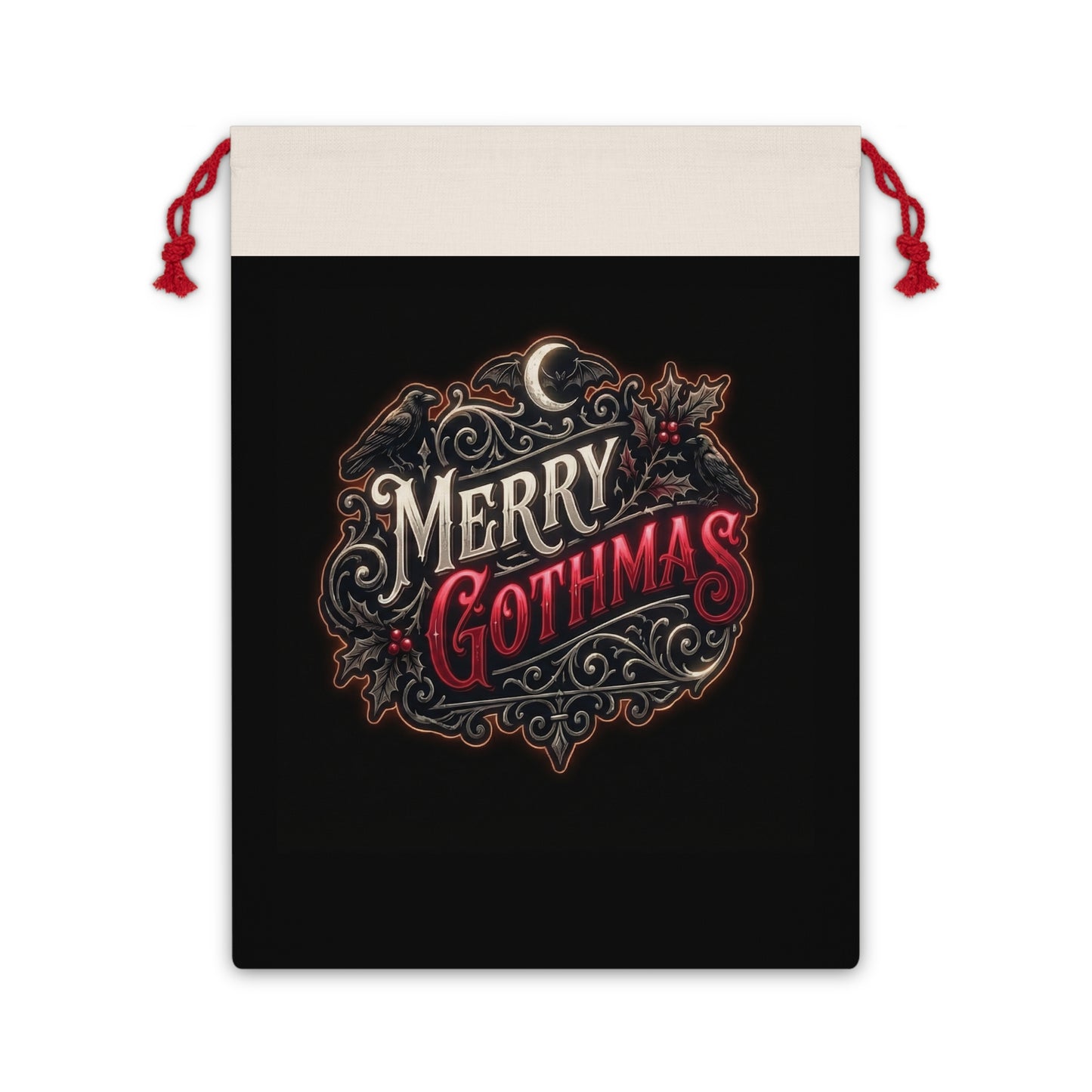 Merry Gothmas Gift Bag — Gothic Holiday Drawstring Pouch
