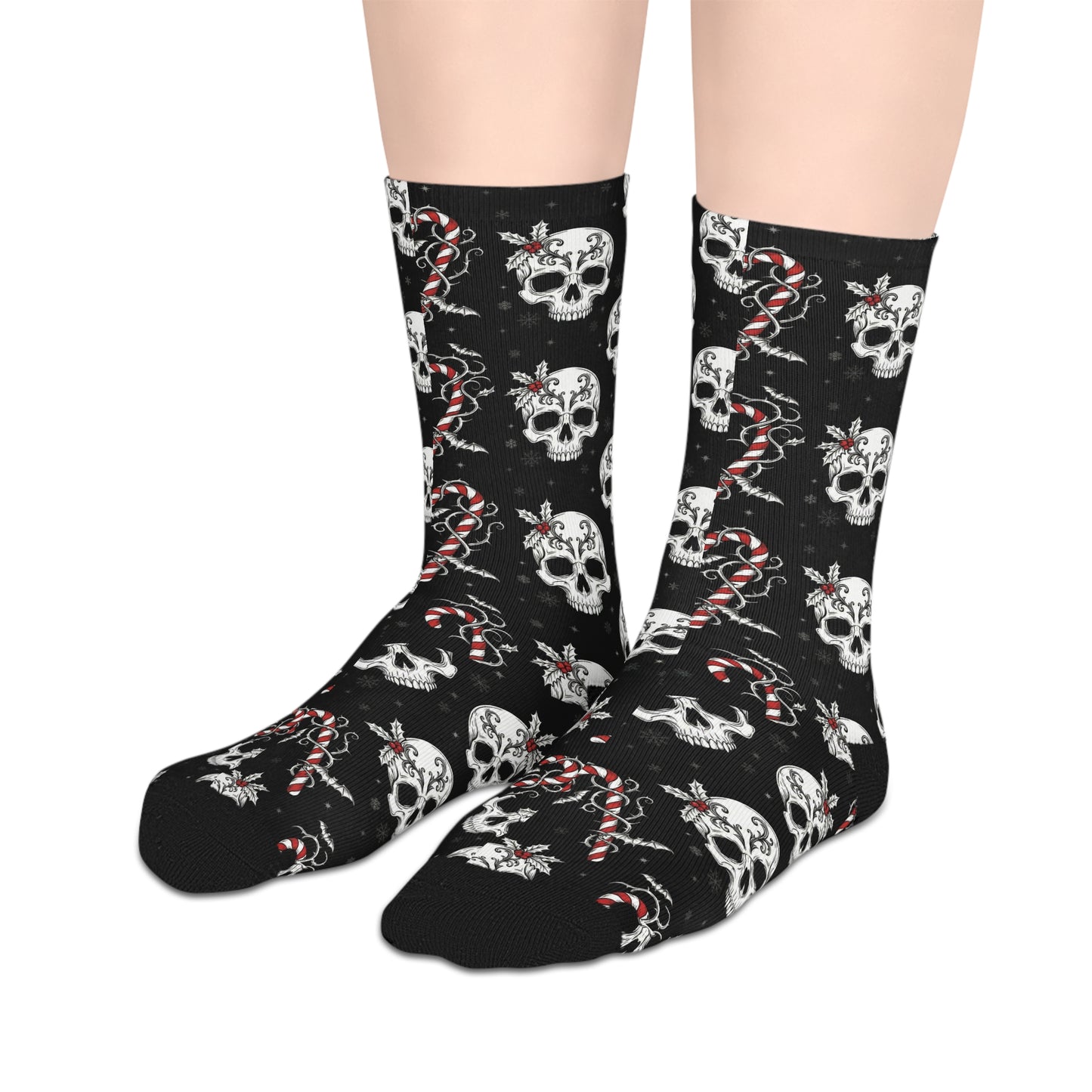 Skull & Candy Cane Mid-Length Socks