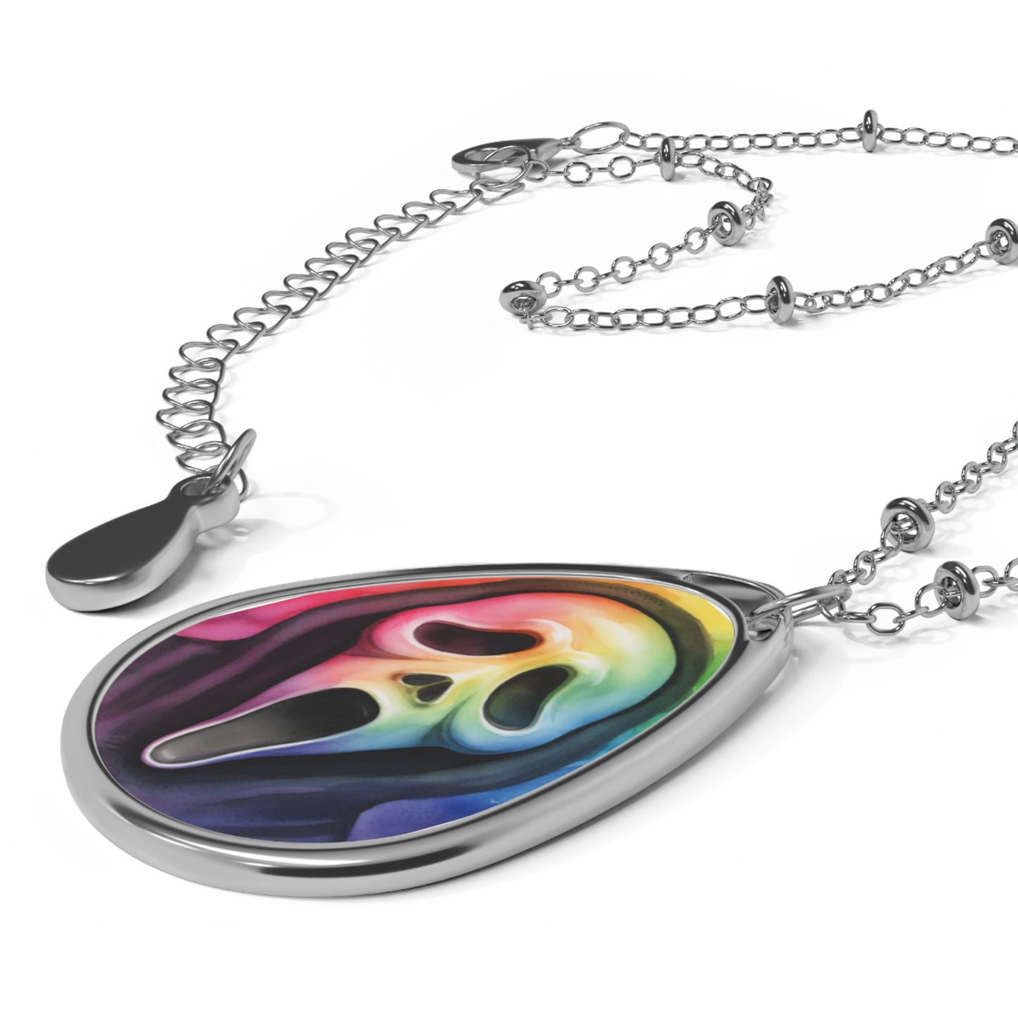 Ghost Face Watercolor Oval Necklace