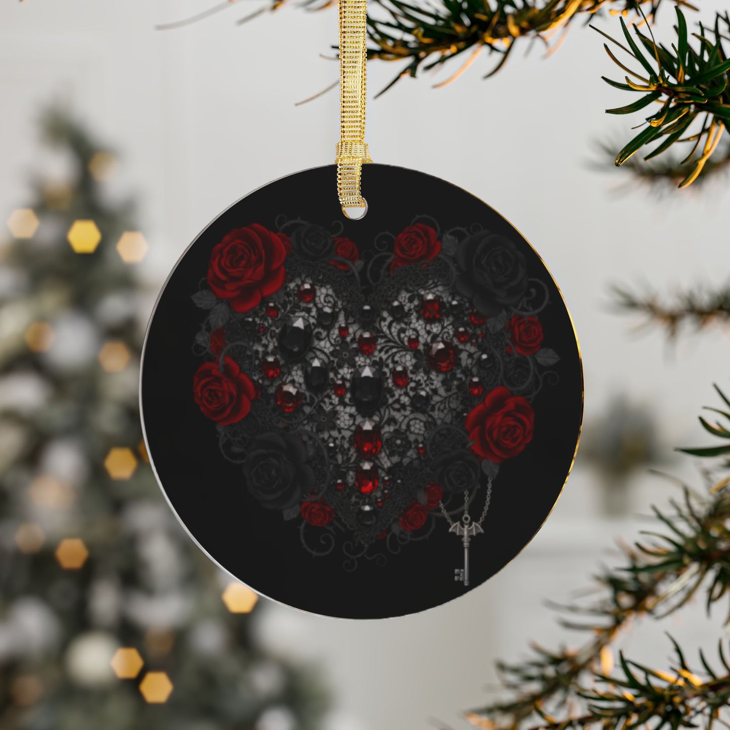 Gothic Rose Heart Acrylic Ornament
