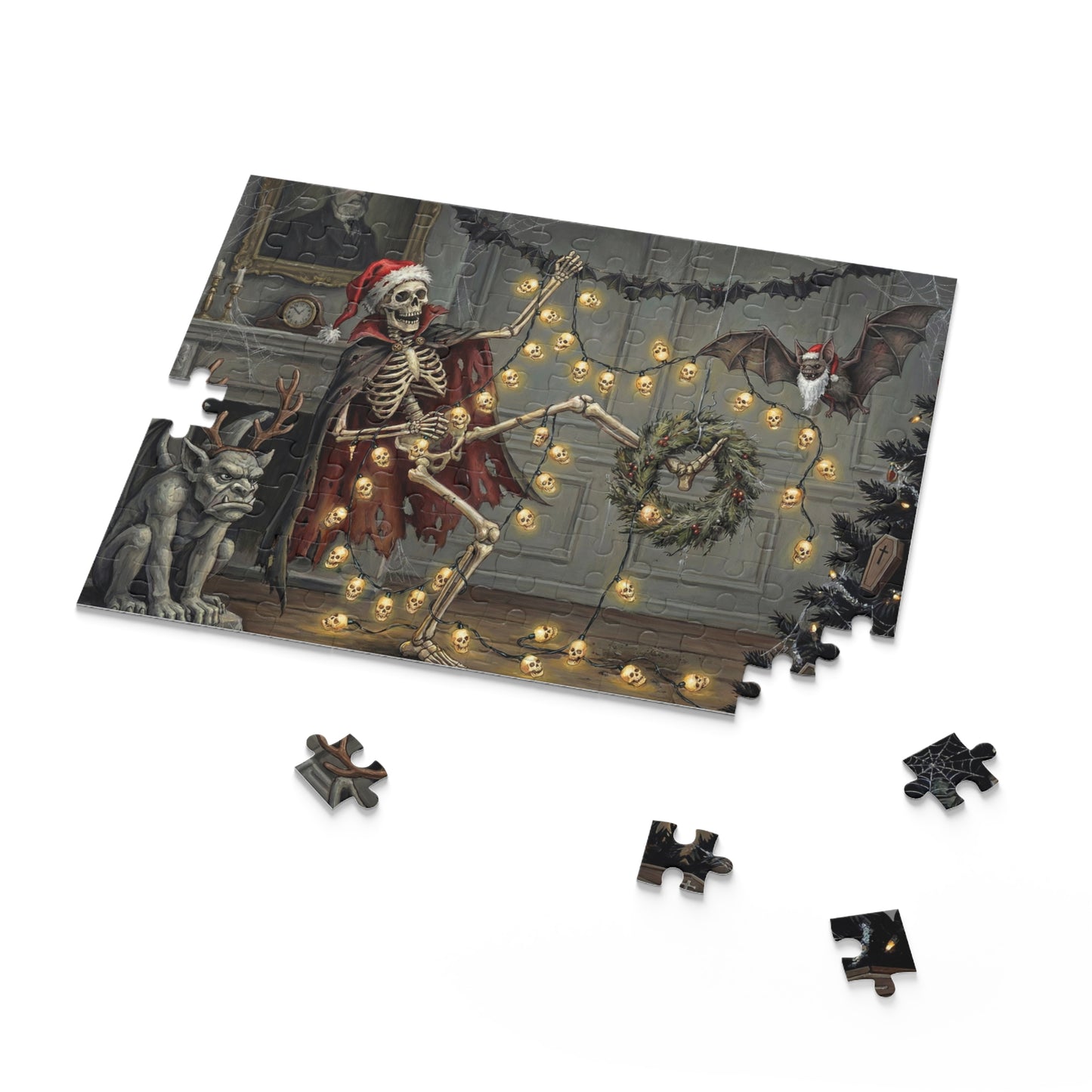 A Very Bone-y Christmas Puzzle — Spooky Holiday Jigsaw (120/252/500-Piece)