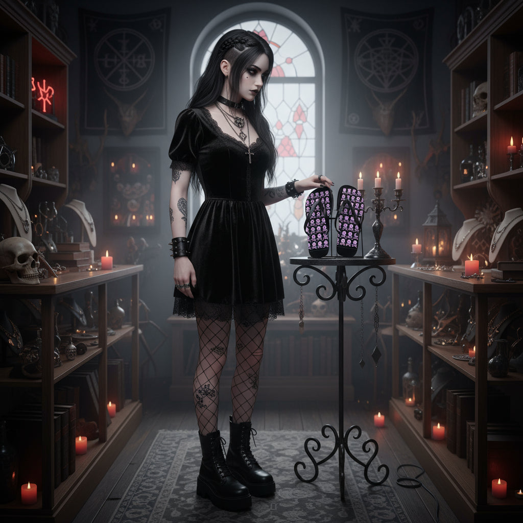 Gothic Skull Flip Flops (Purple)