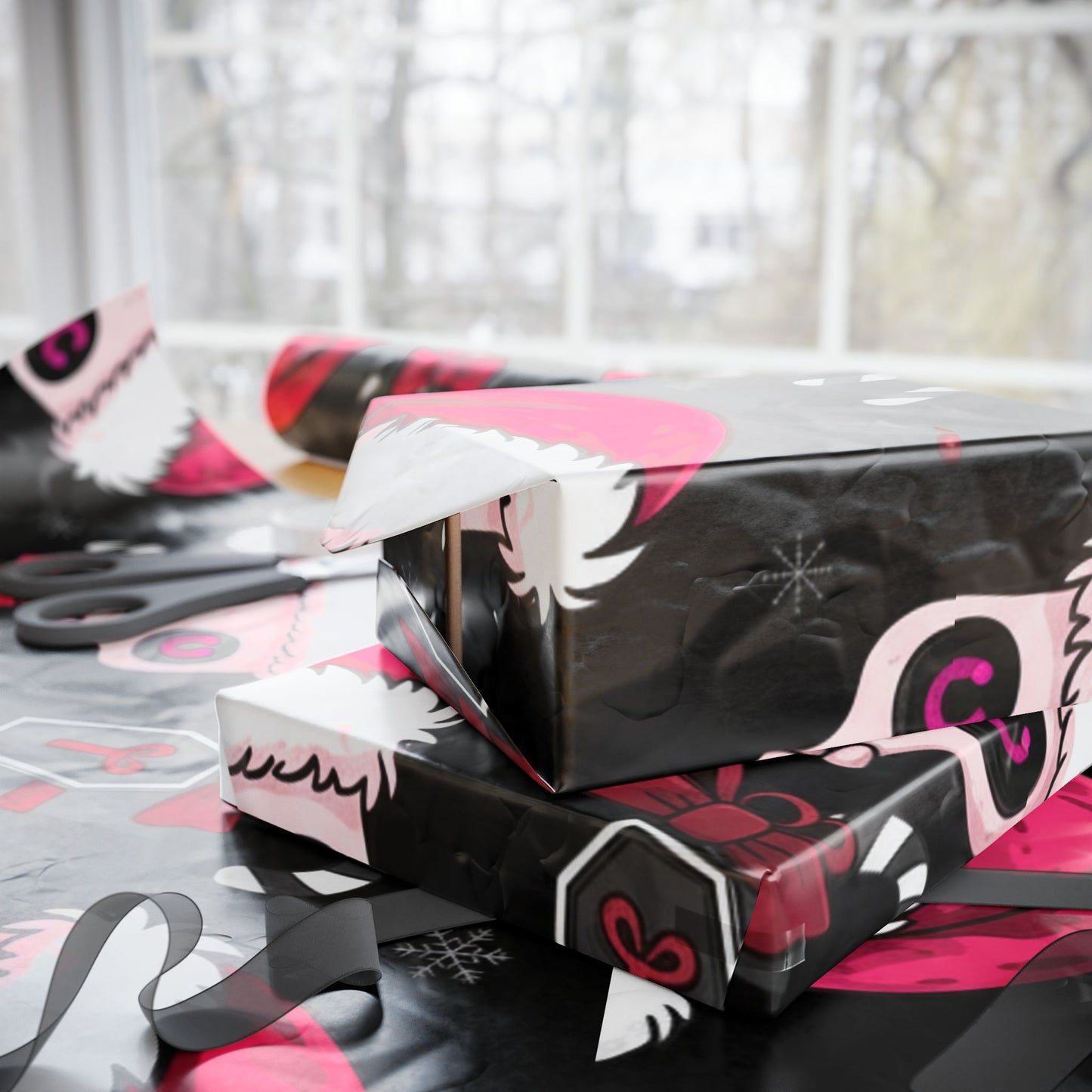 Pink & Black Gothic Sugar Skull Wrapping Paper Roll