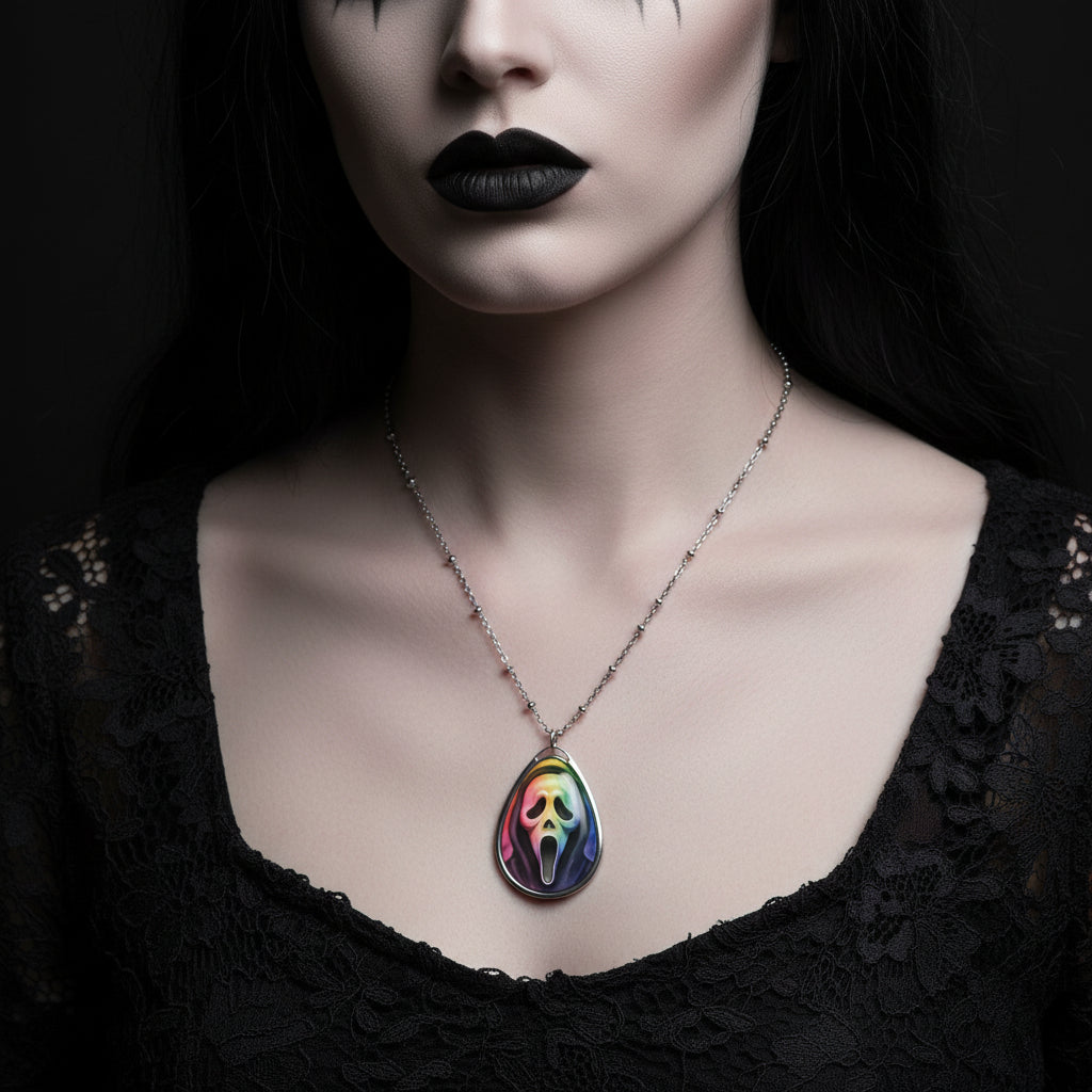 Ghost Face Watercolor Oval Necklace