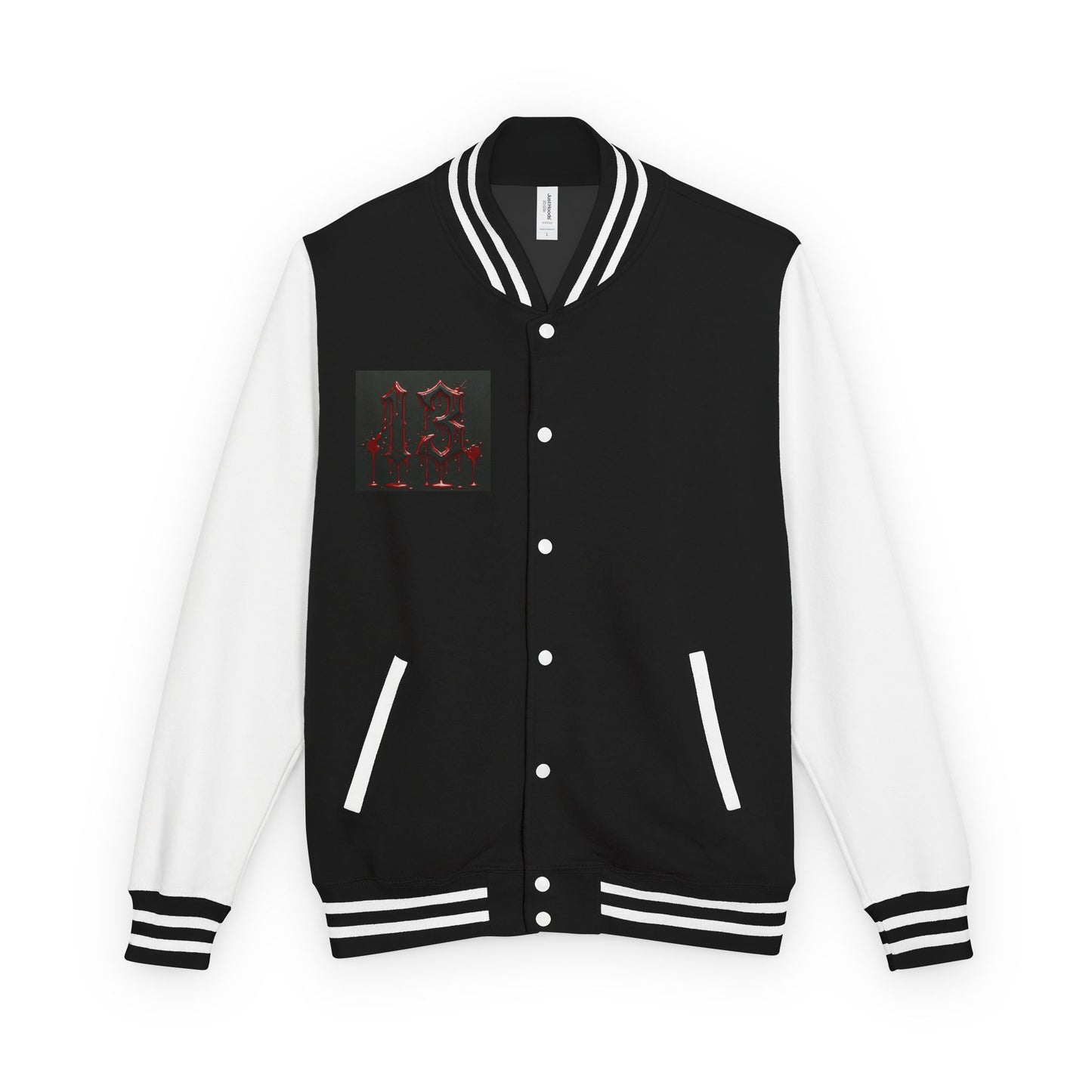 Letterman Gothic 13 Red Metal Patch Varsity Jacket