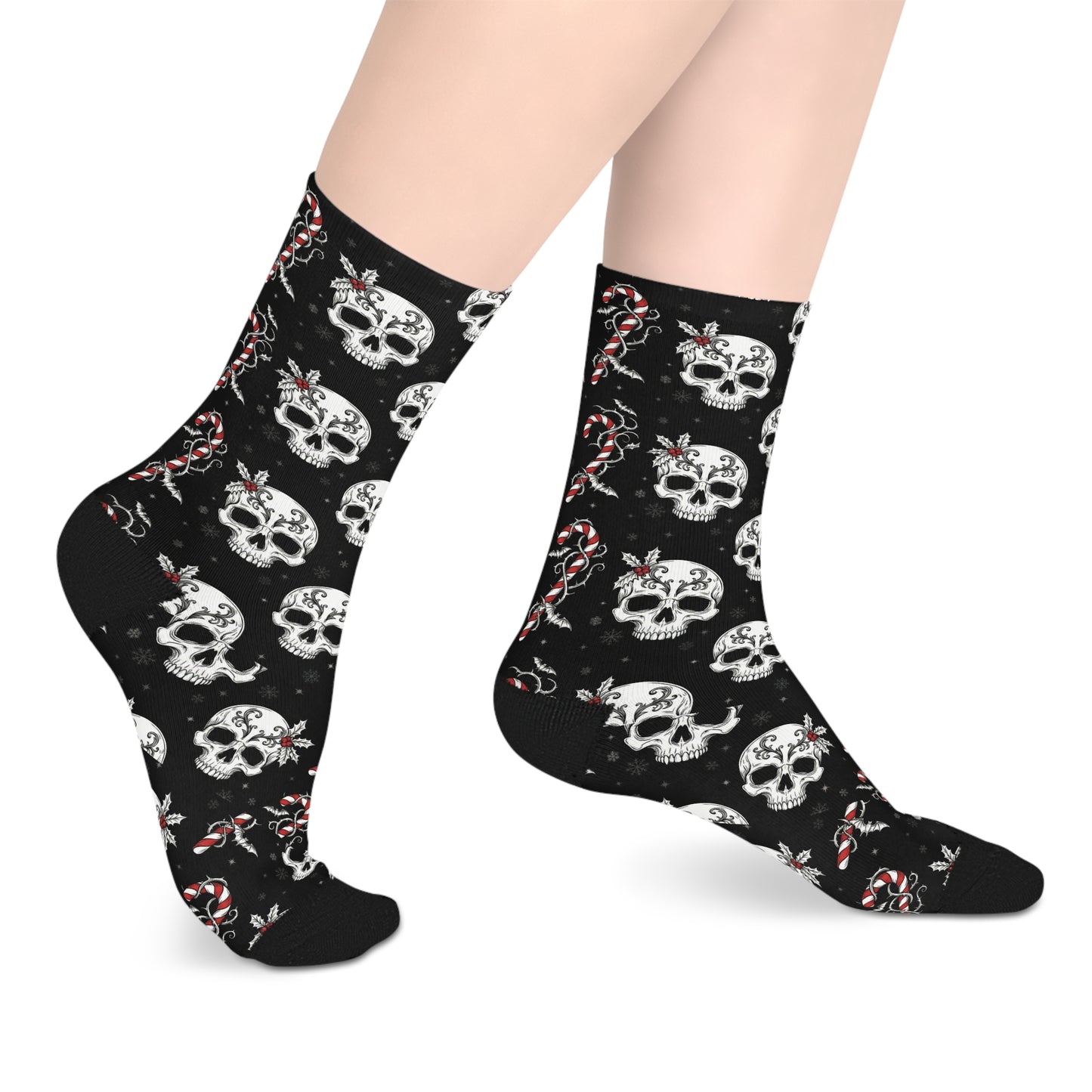 Skull & Candy Cane Mid-Length Socks