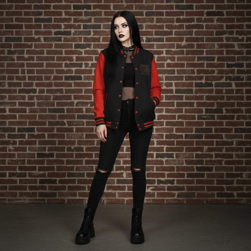 Letterman Gothic 13 Red Metal Patch Varsity Jacket