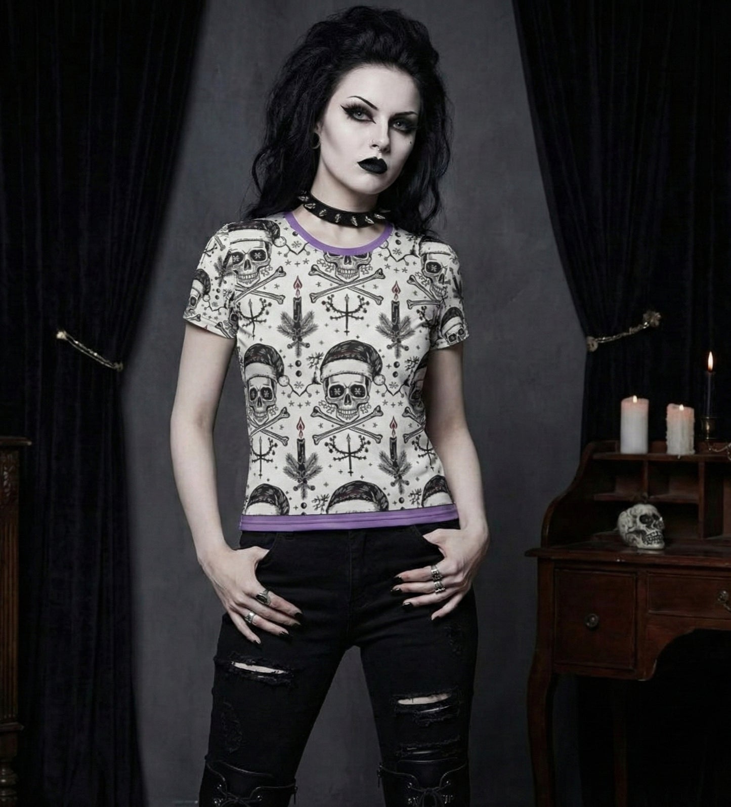 Holiday Skull Cotton Crew Neck T-shirt