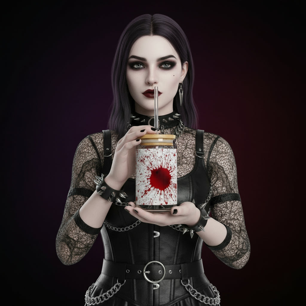 Blood Splash Sipper Glass - 16oz with Bamboo Lid