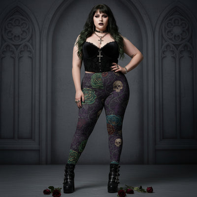 Purple/Green Gothic Rose Skull Women's Leggings