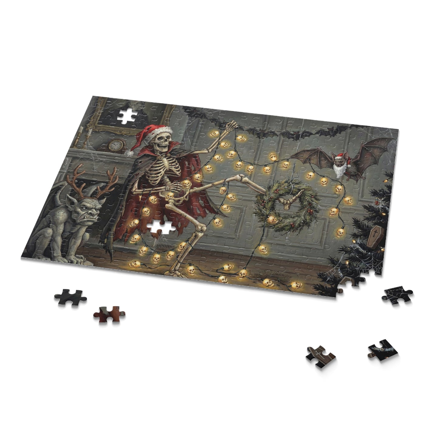 A Very Bone-y Christmas Puzzle — Spooky Holiday Jigsaw (120/252/500-Piece)