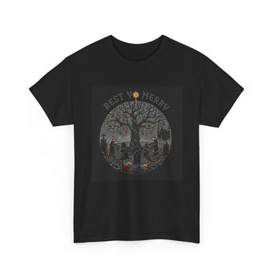 Rest in Merry Cemetery Tree Tee — Unisex Holiday Christmas Shirt