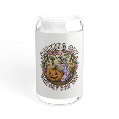 Carving Out Some Self-Care Sipper Glass, 16oz, Pumpkin Design
