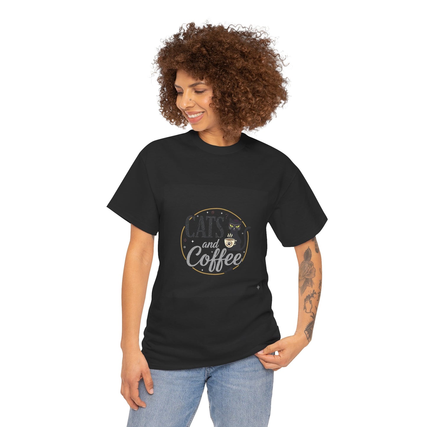 Cats and Coffee Unisex Heavy Cotton Tee