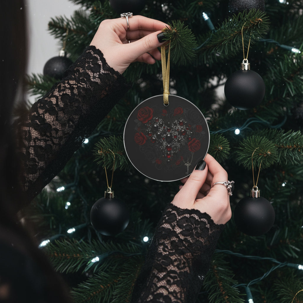 Gothic Rose Heart Acrylic Ornament