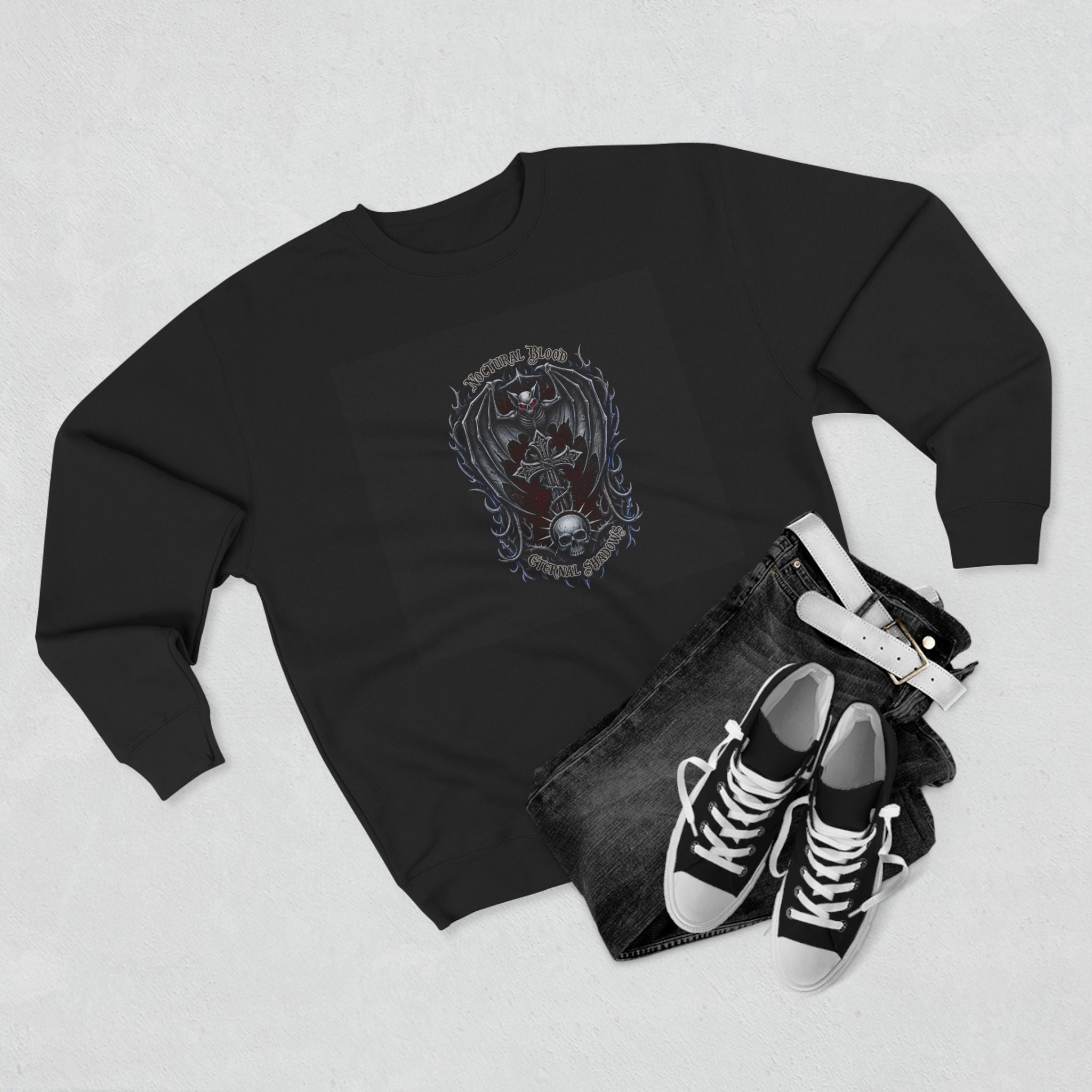 Nocturnal Blood Gothic Skull Emblem Unisex Crewneck Sweatshirt