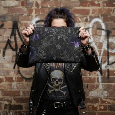 Elegant Purple/Black Floral Accessory Pouch