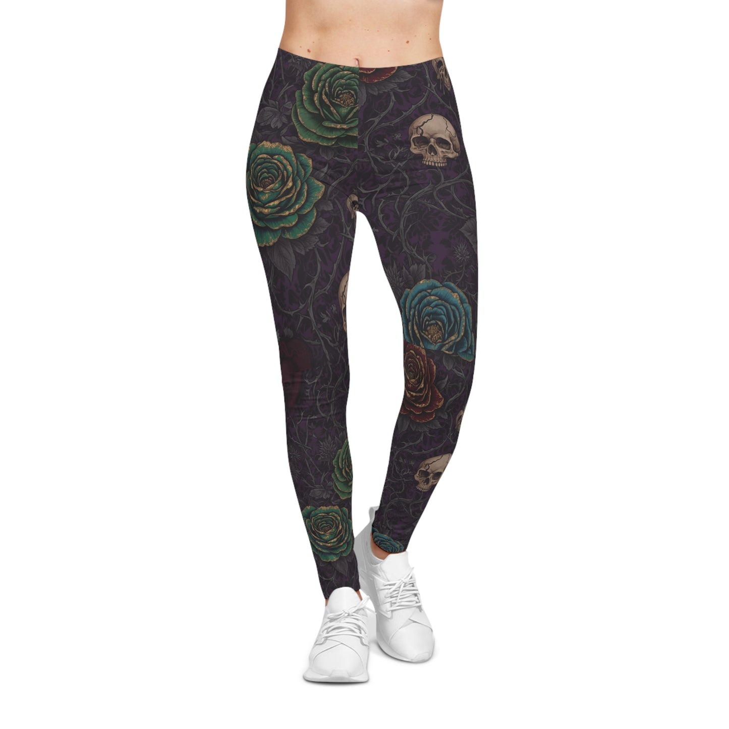 Purple/Green Gothic Rose Skull Women's Leggings