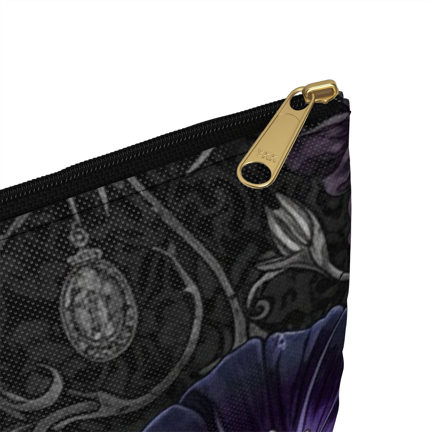Elegant Purple/Black Floral Accessory Pouch