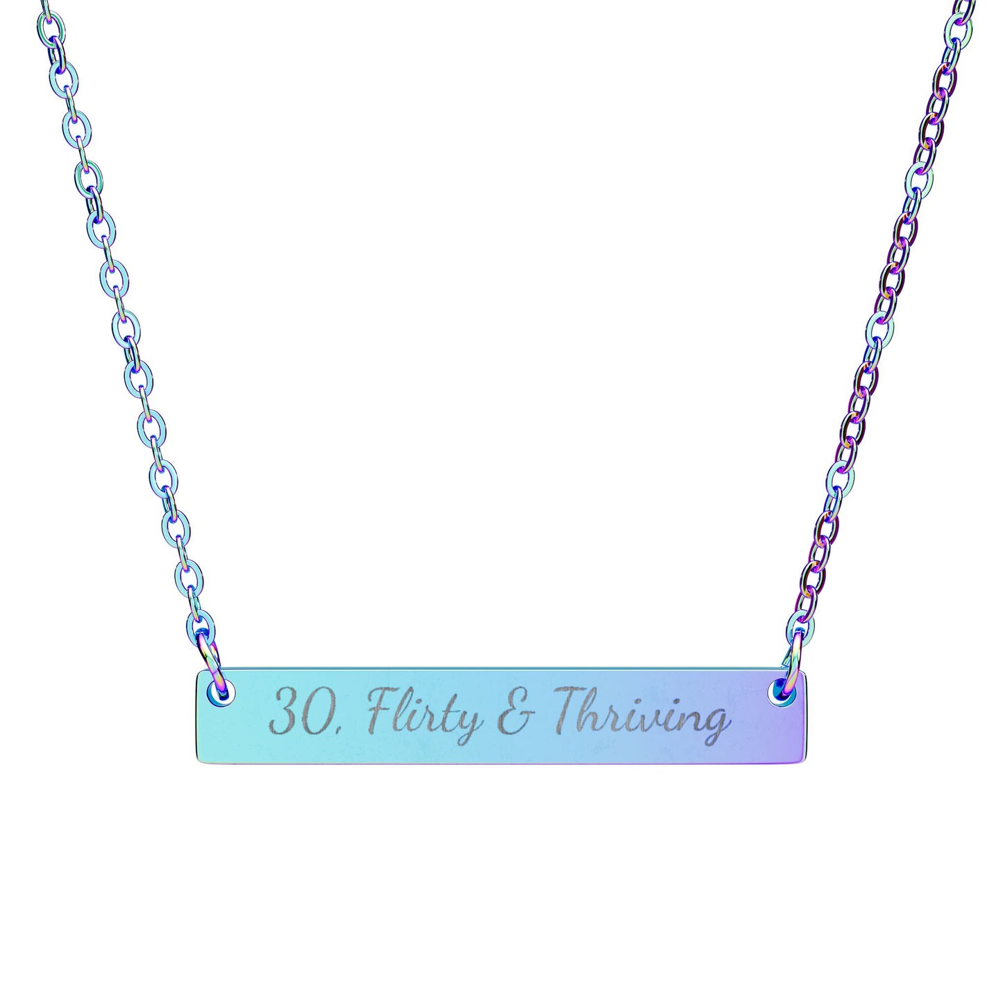 30, Flirty & Thriving | Engraved Horizontal Bar Necklace |