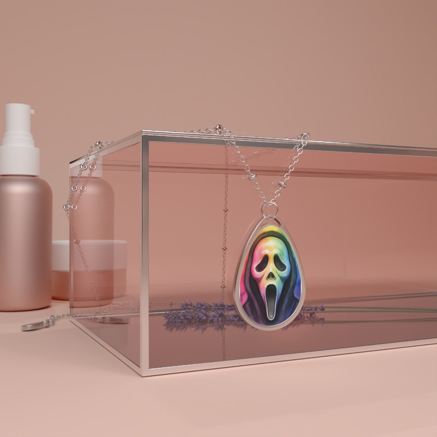 Ghost Face Watercolor Oval Necklace