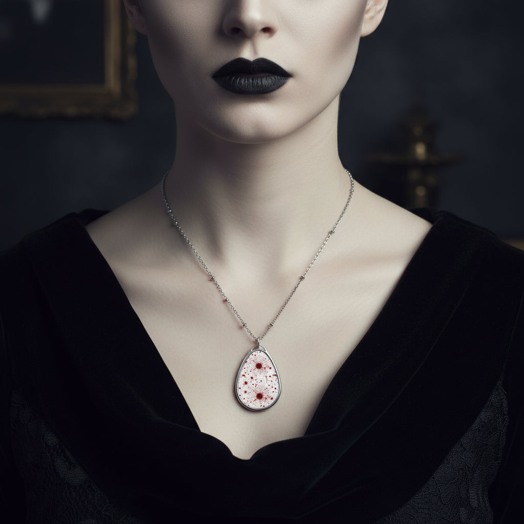 Blood Stained Oval Teardrop Pendant Necklace