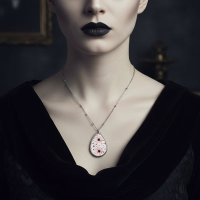 Blood Stained Oval Teardrop Pendant Necklace