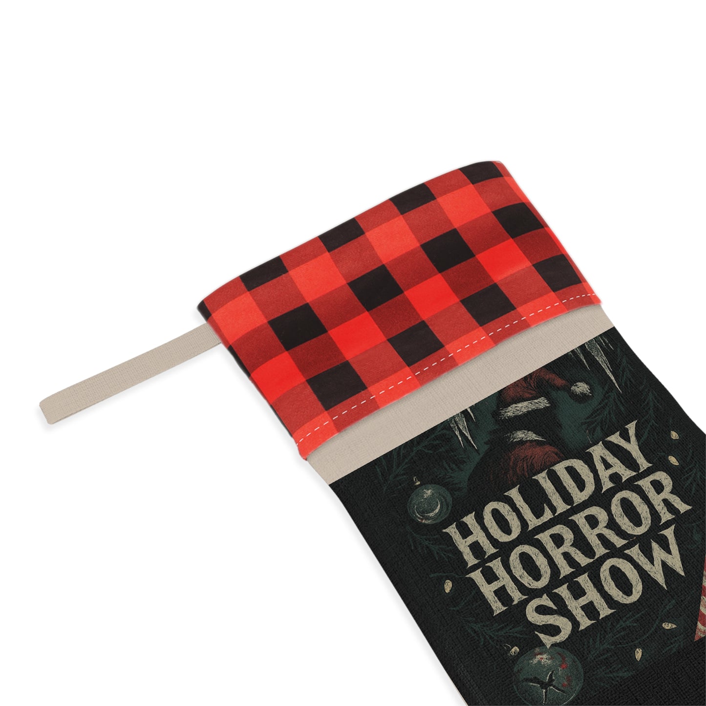 Holiday Horror Show Christmas Stocking — Buffalo Plaid Cuff Holiday Stocking