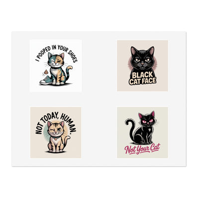 Funny Cat Sticker Sheets - 4 Pcs | Humorous Pet Lover Decals