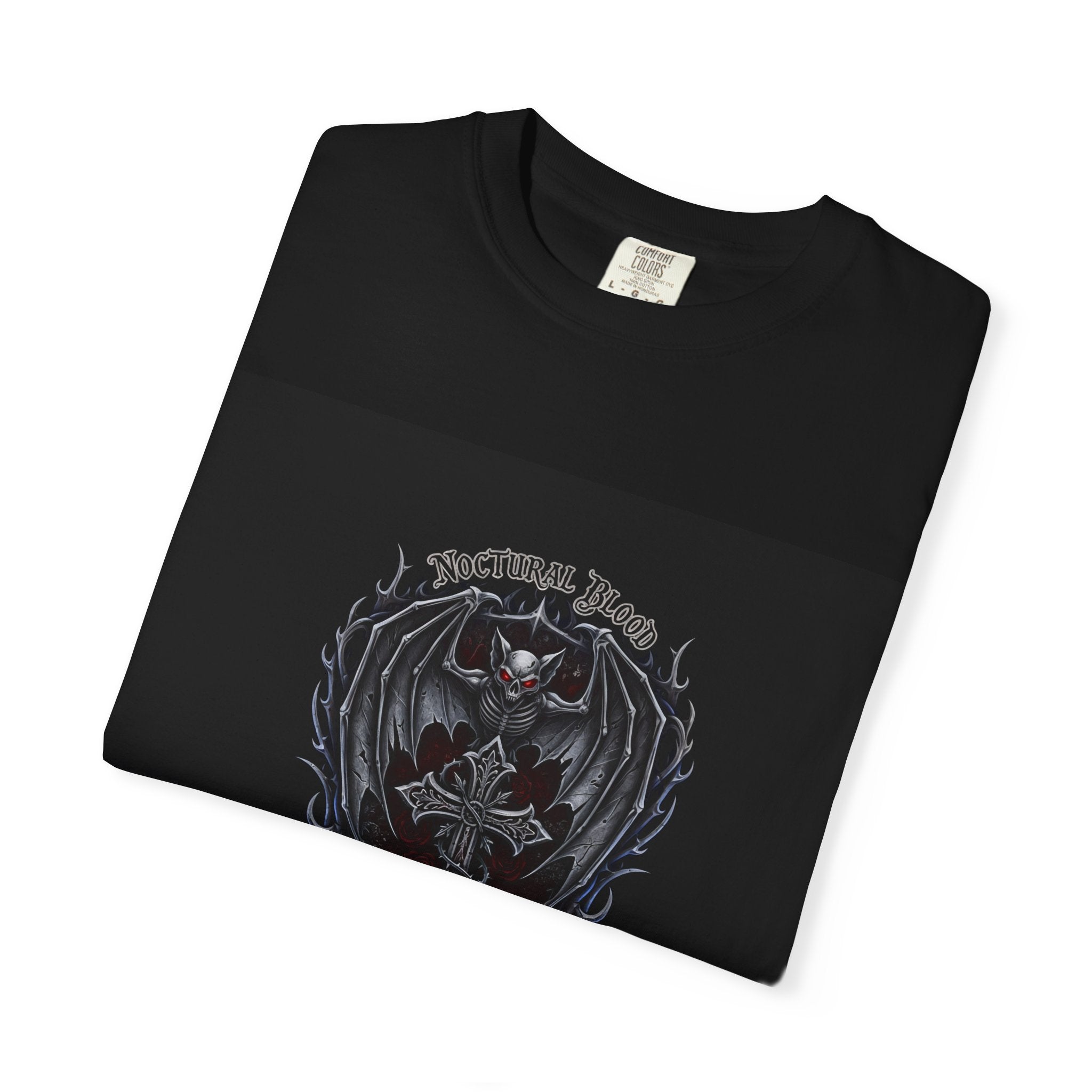 Nocturnal Blood, Eternal Shadows Graphic T-Shirt - Dark Winged Design