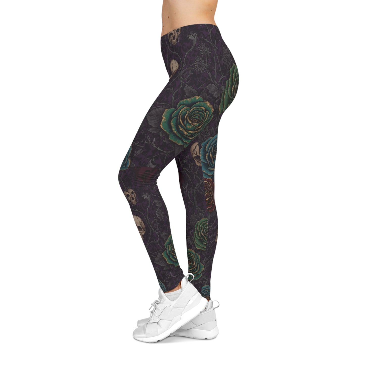 Purple/Green Gothic Rose Skull Women's Leggings