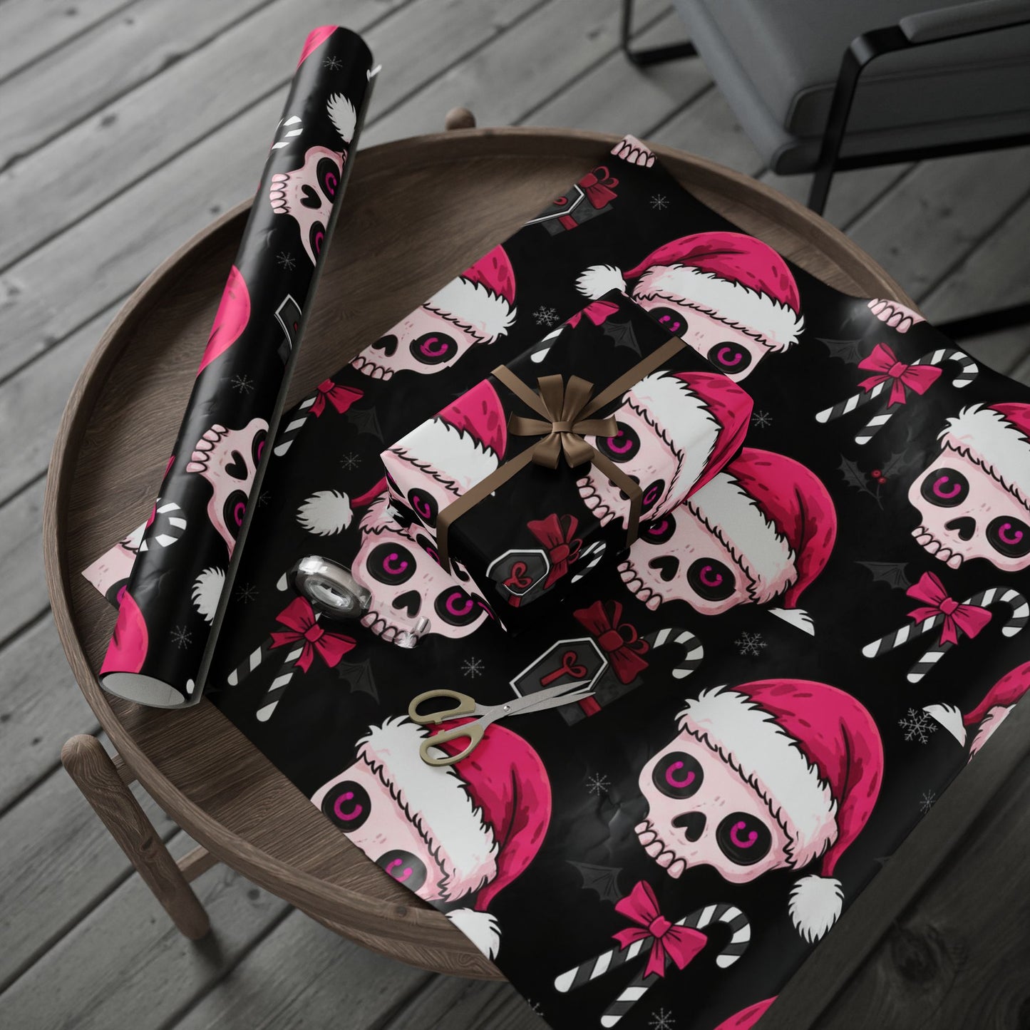 Pink & Black Gothic Sugar Skull Wrapping Paper Roll