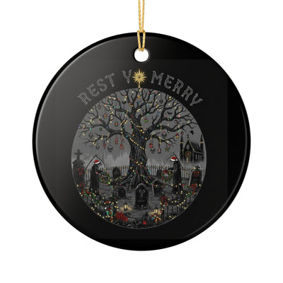 Ceramic Ornament 'Rest V Merry' Gothic Graveyard Christmas Tree Decoration
