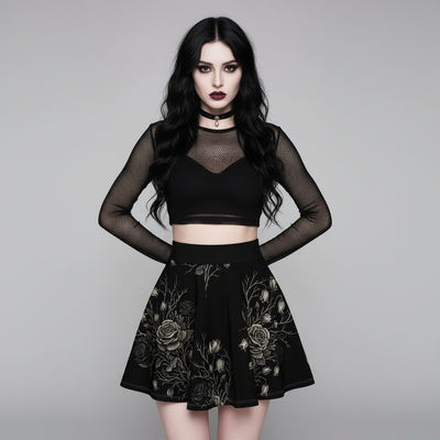 Silver Branch Skater Skirt High-Waist